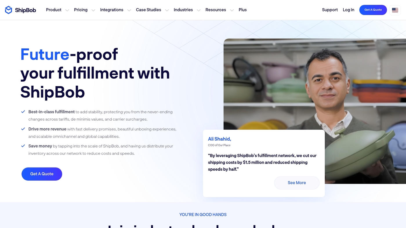 Screenshot of www.shipbob.com