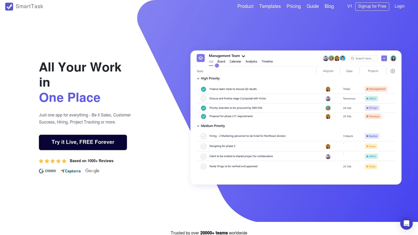 Screenshot of www.smarttask.io