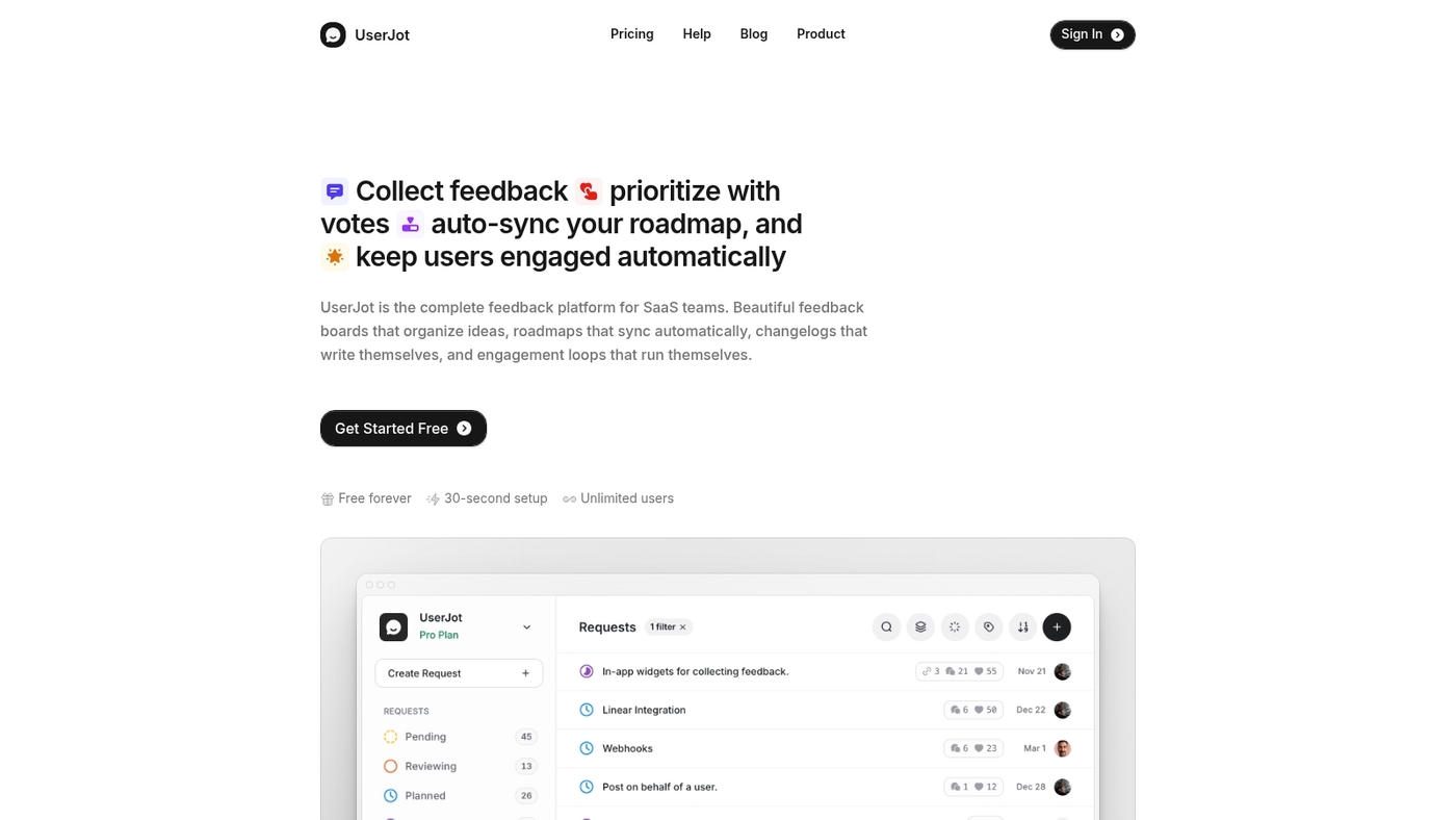 Screenshot of userjot.com