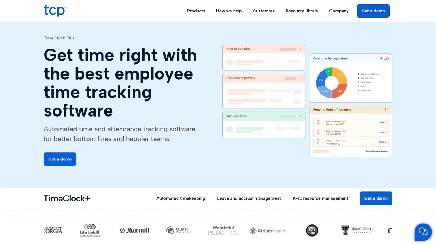 Screenshot of www.timeclockplus.com