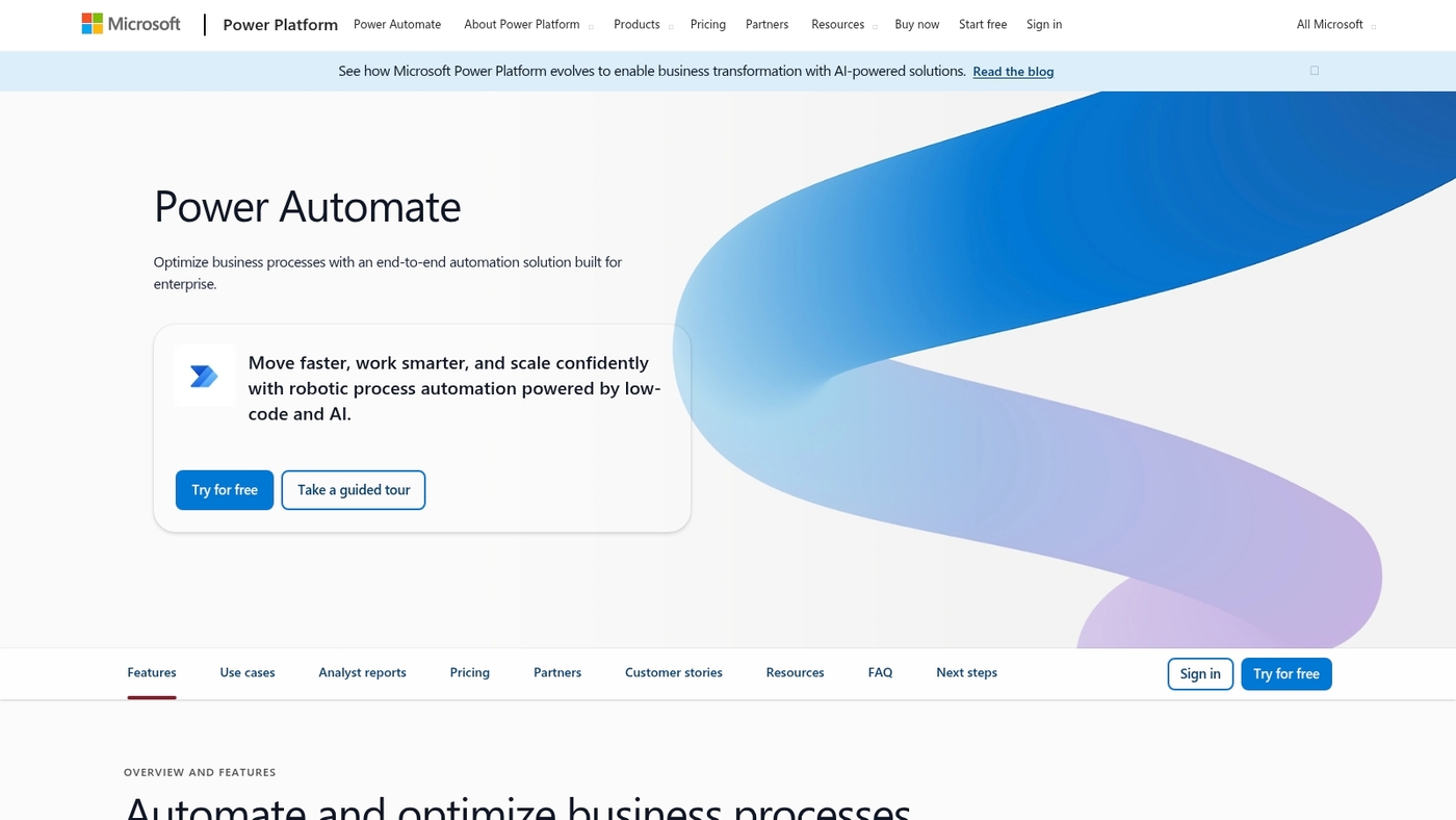 Screenshot of powerautomate.microsoft.com