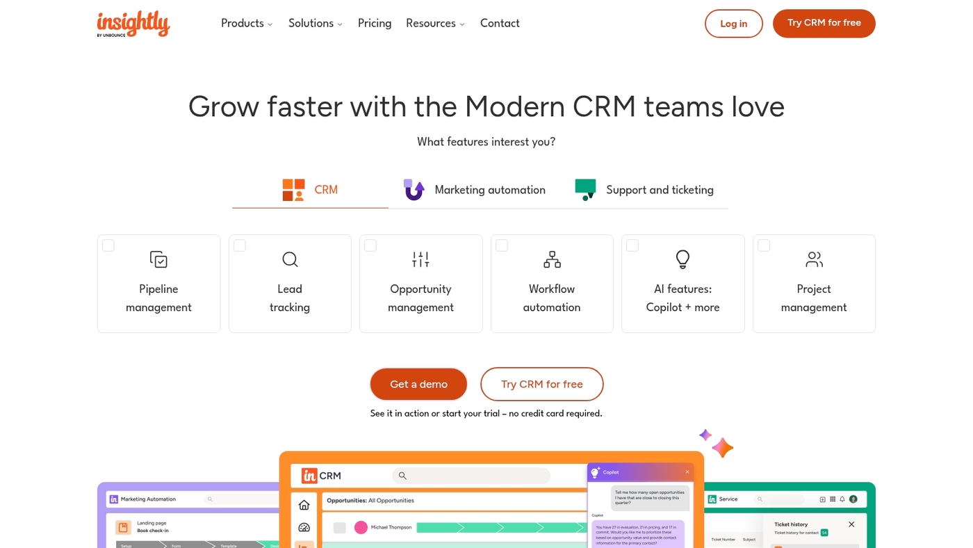 Screenshot of www.insightly.com