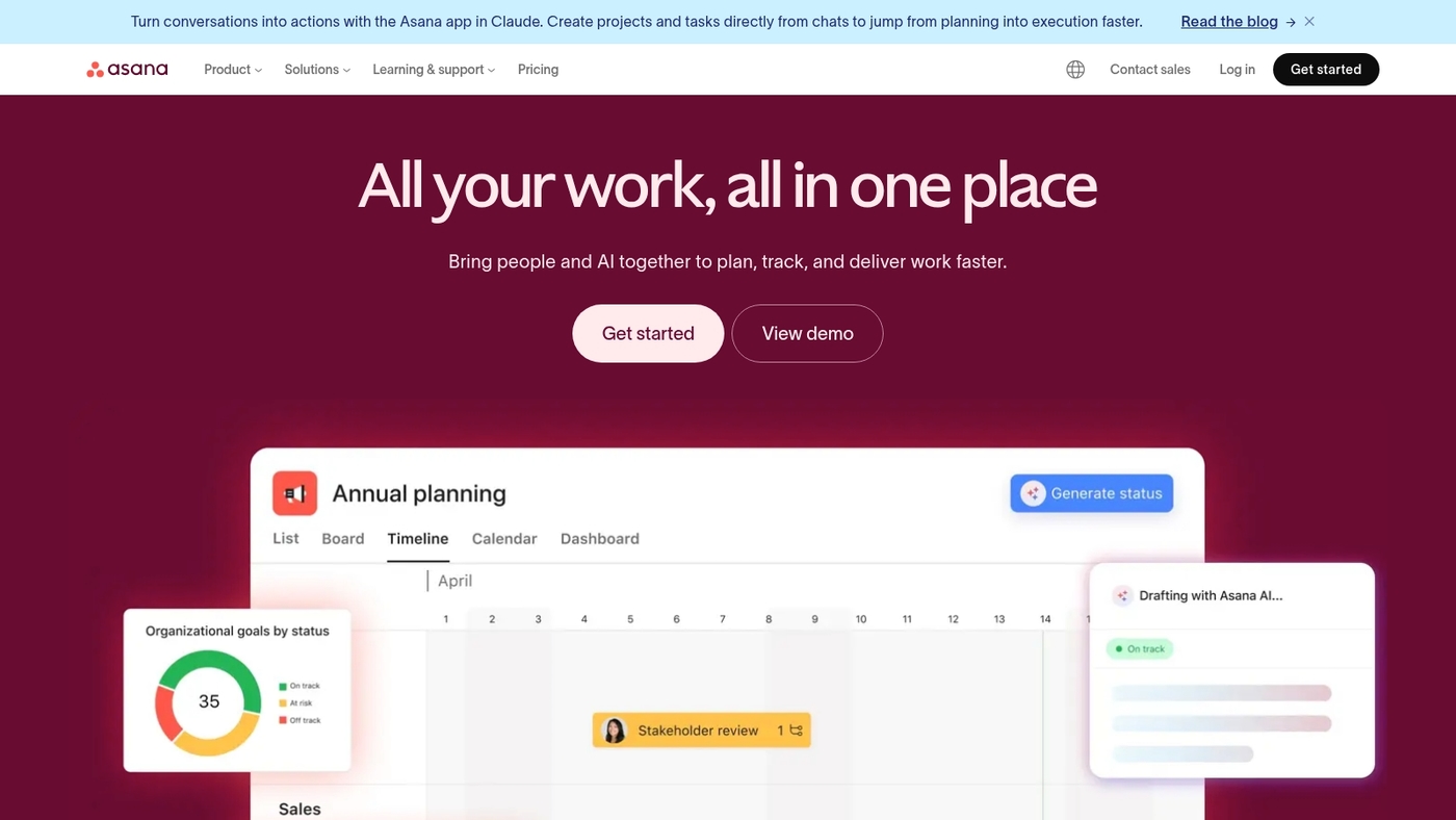 Screenshot of asana.com