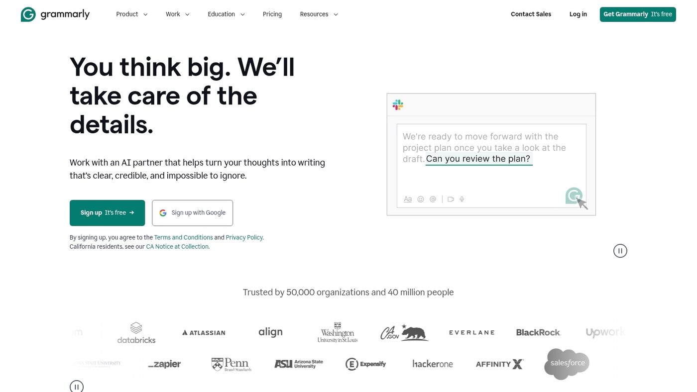 Screenshot of www.grammarly.com