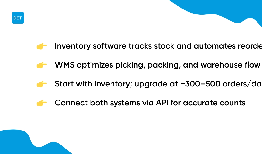 What is the difference between inventory management and warehouse management systems