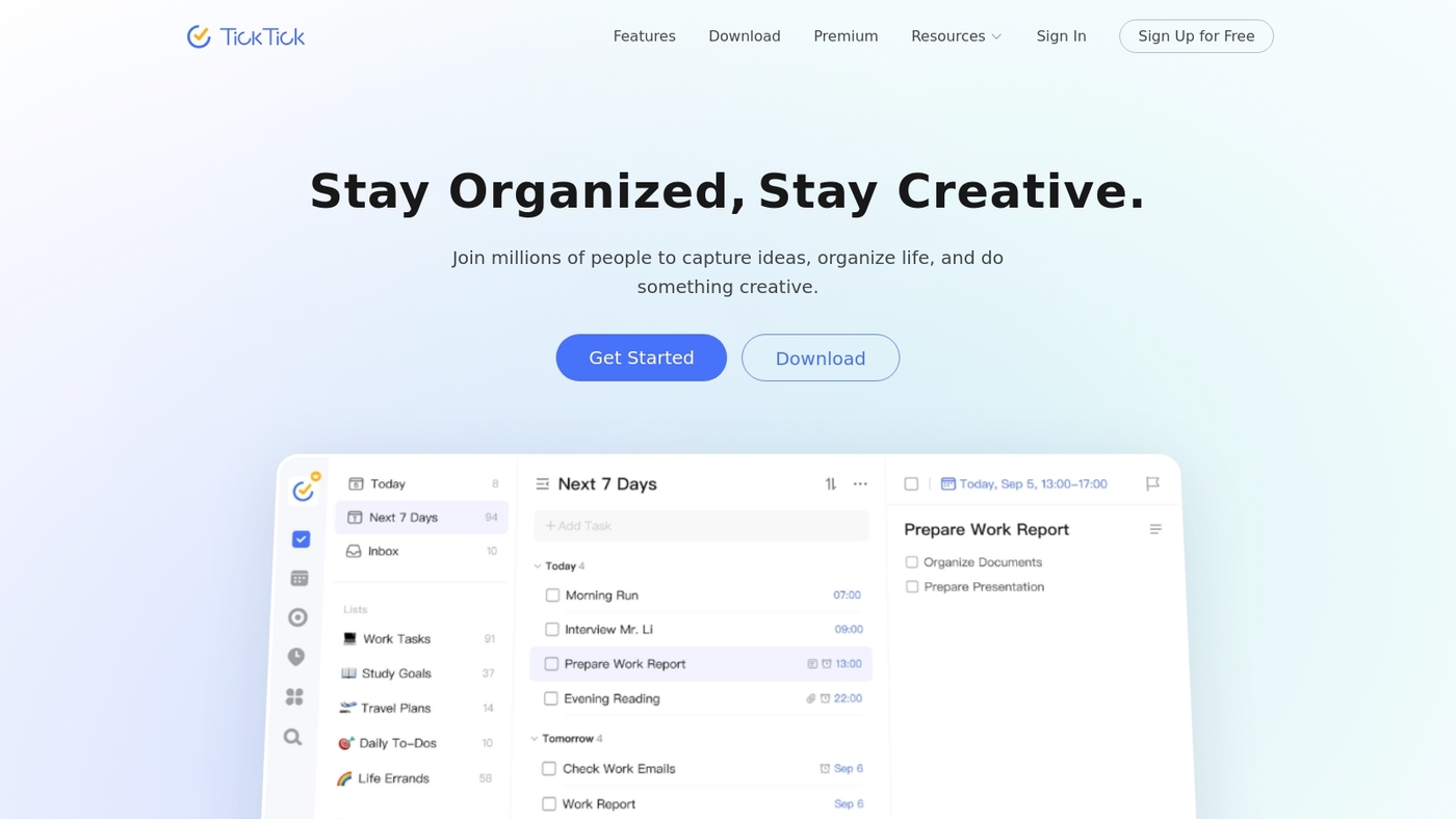 Screenshot of www.ticktick.com