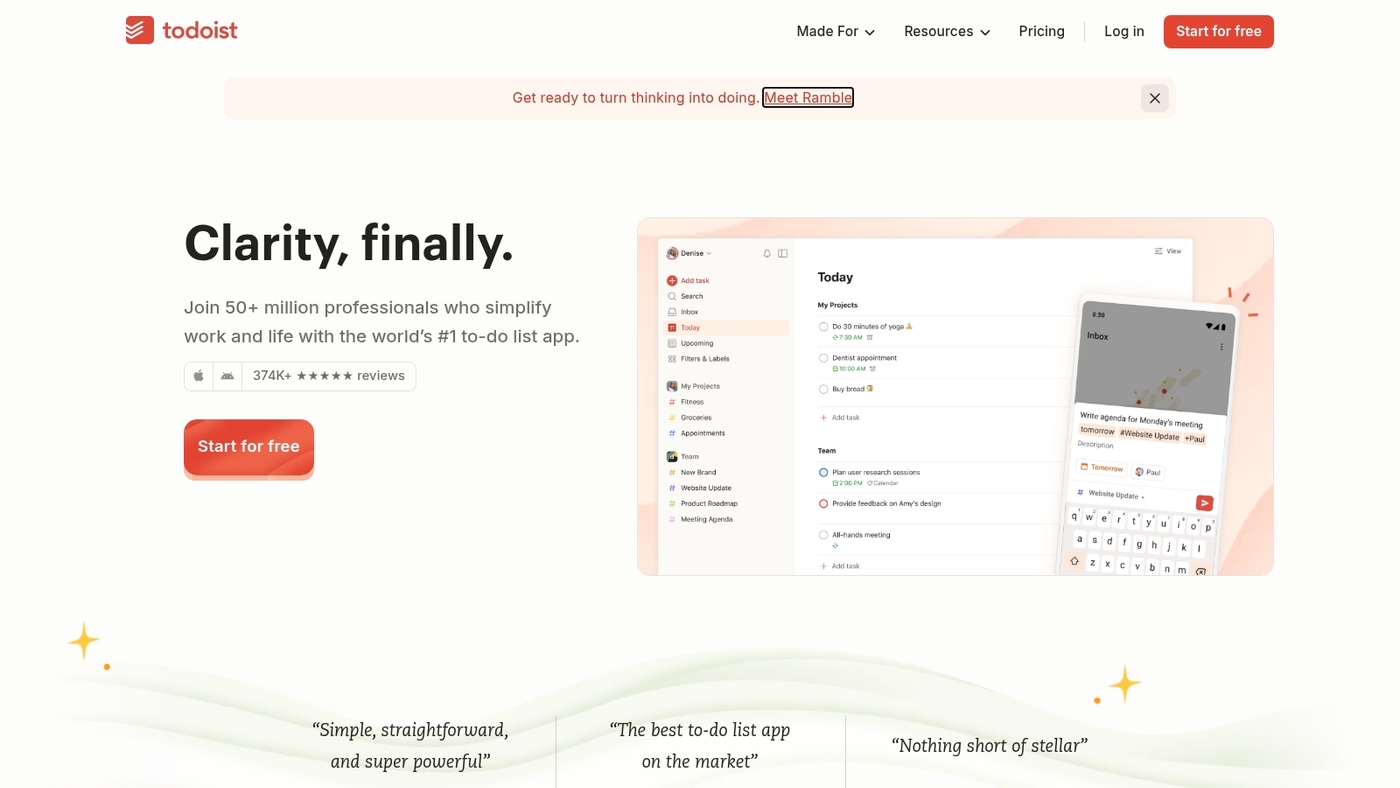 Screenshot of todoist.com