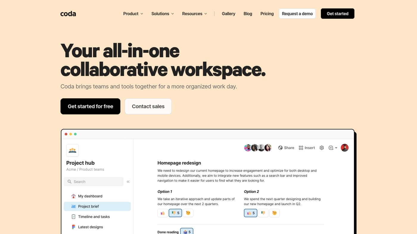 Screenshot of coda.io