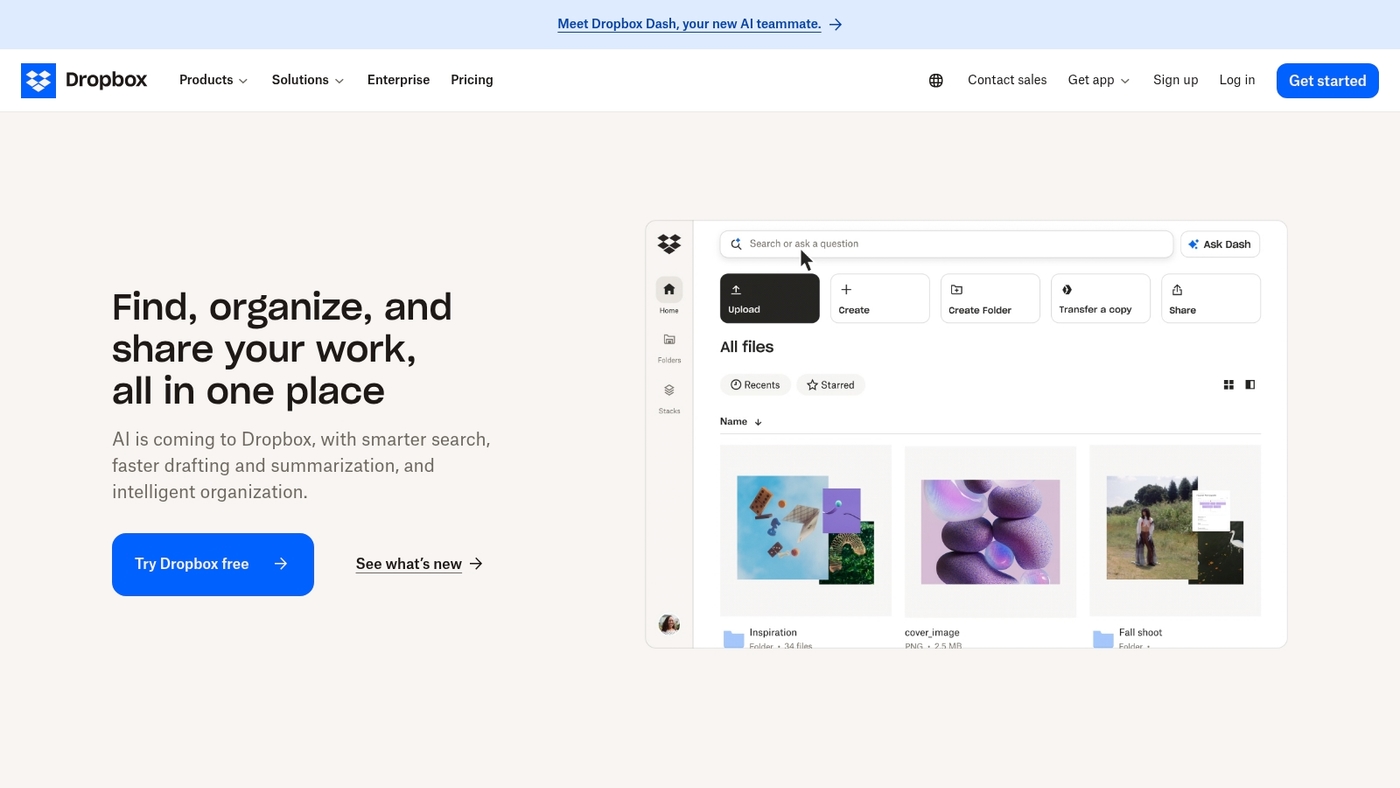 Screenshot of www.dropbox.com