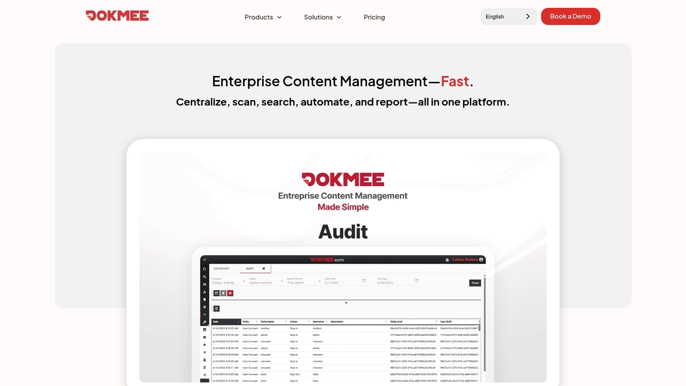 Screenshot of www.dokmee.com
