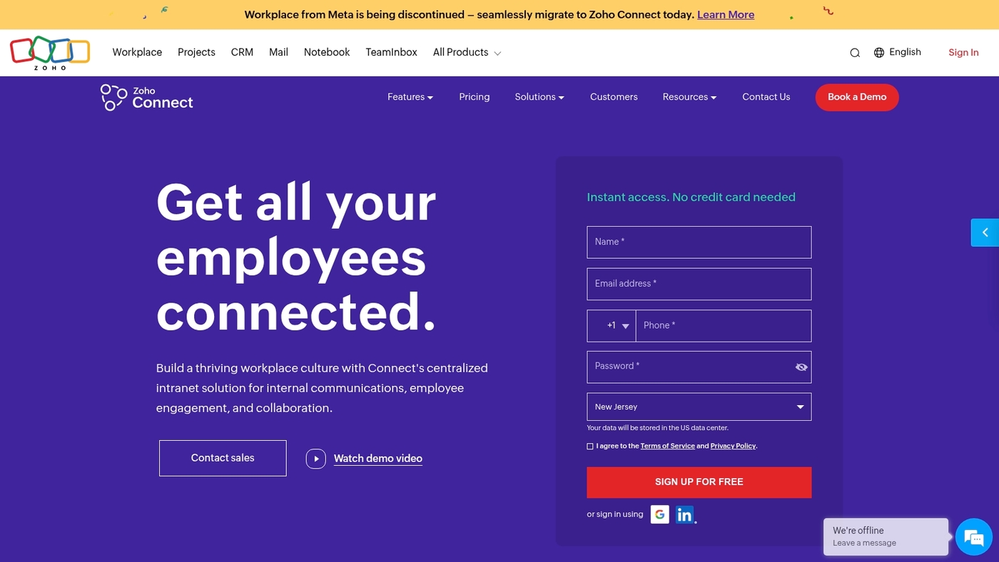 Screenshot of www.zoho.com