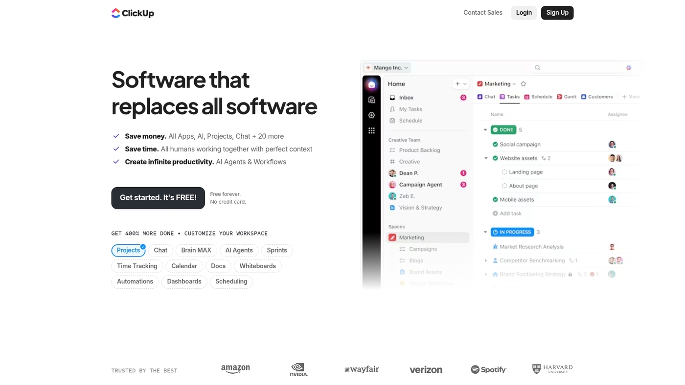 Screenshot of try.web.clickup.com