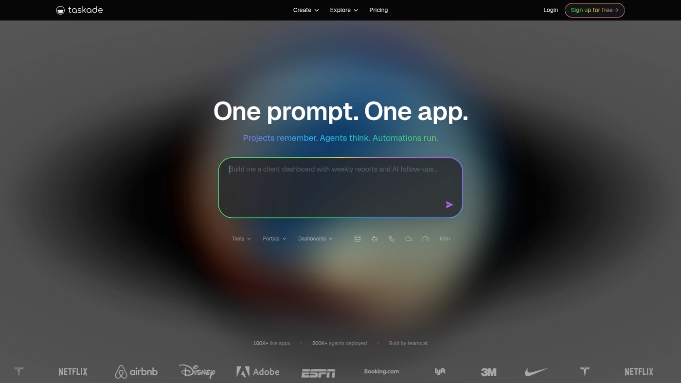 Screenshot of www.taskade.com