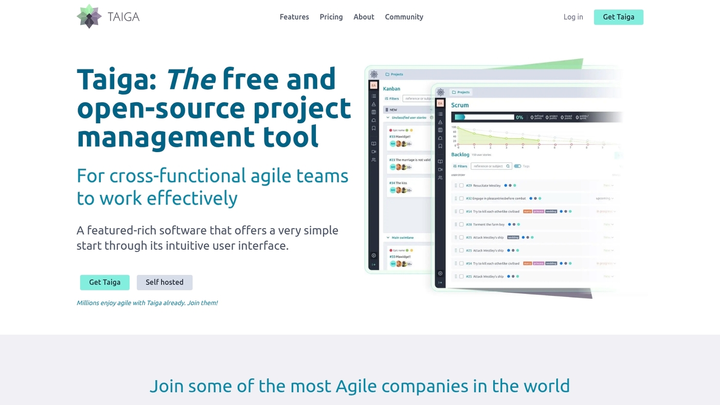 Screenshot of taiga.io