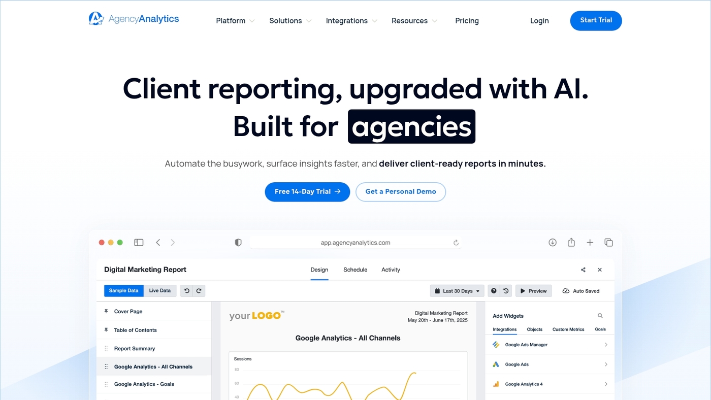 Screenshot of agencyanalytics.com