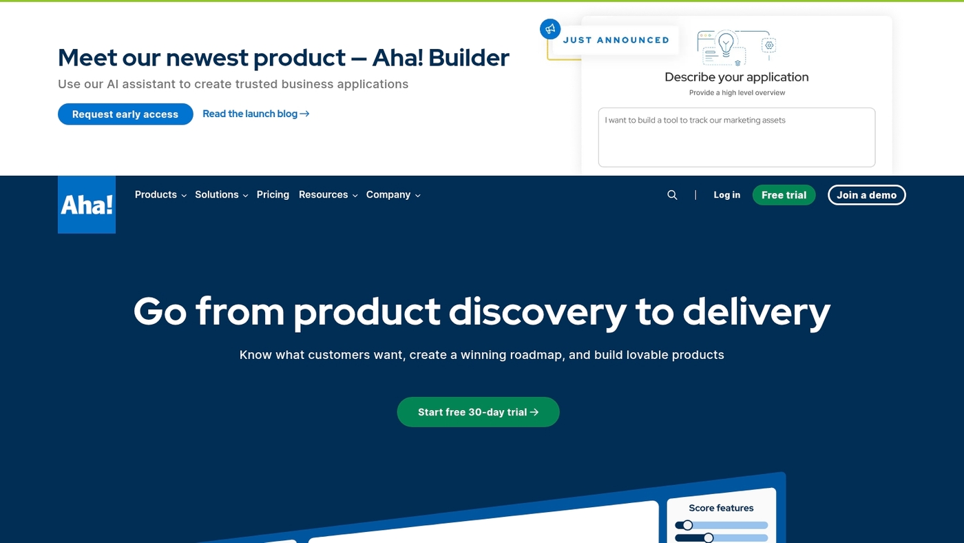 Screenshot of www.aha.io