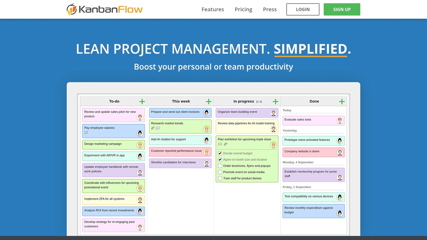 Screenshot of kanbanflow.com