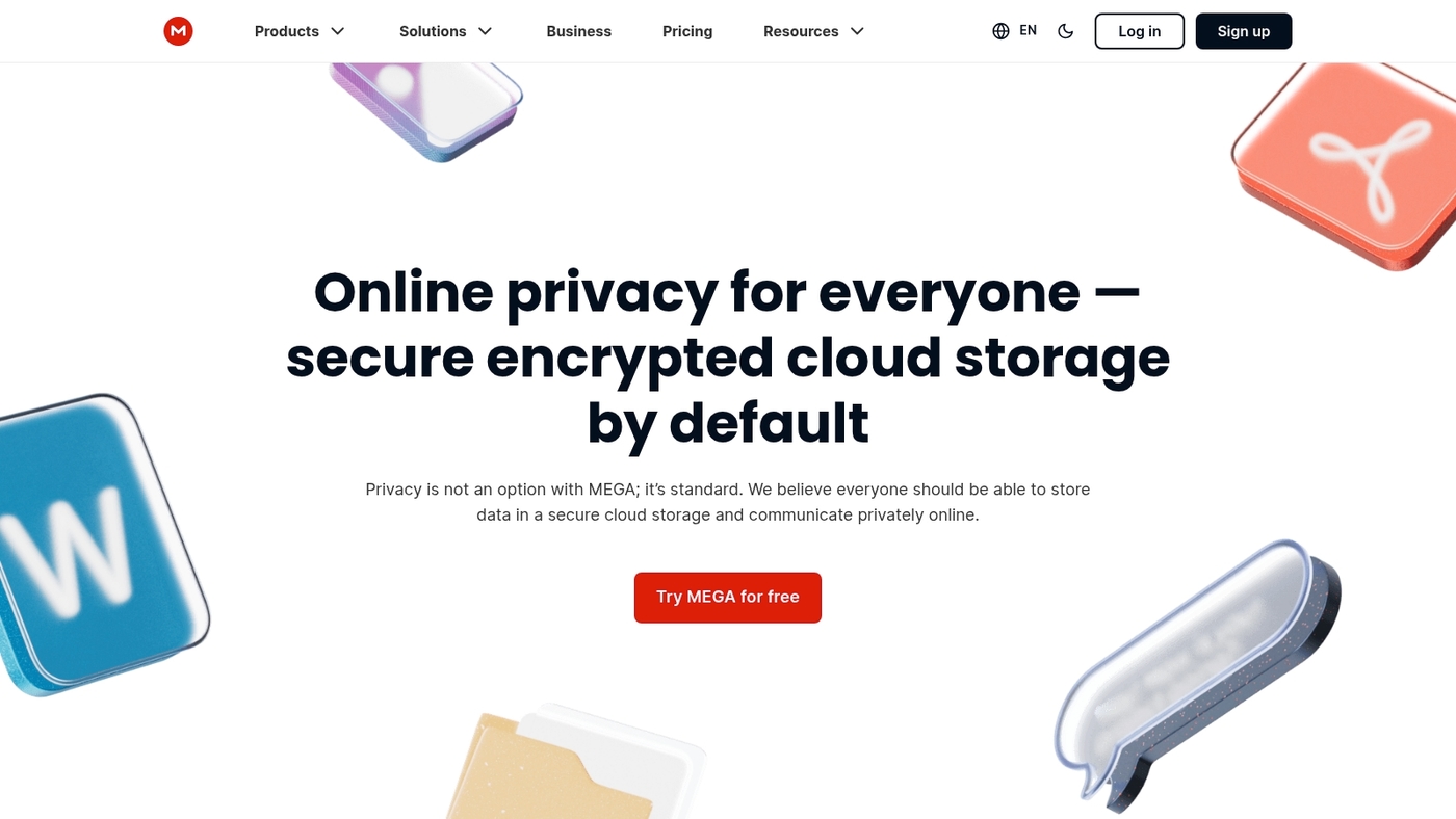 Screenshot of mega.io