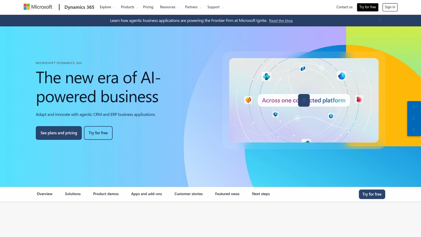 Screenshot of dynamics.microsoft.com
