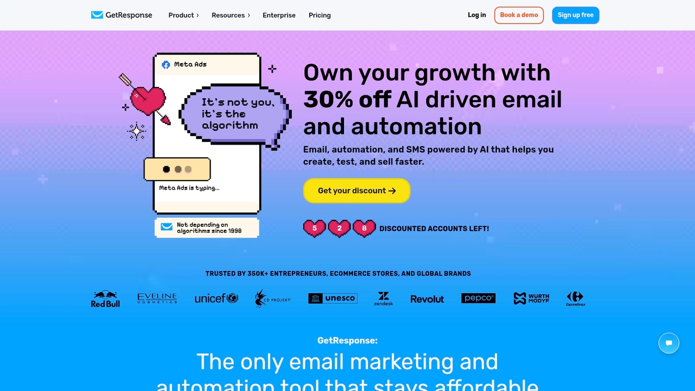 Screenshot of www.getresponse.com