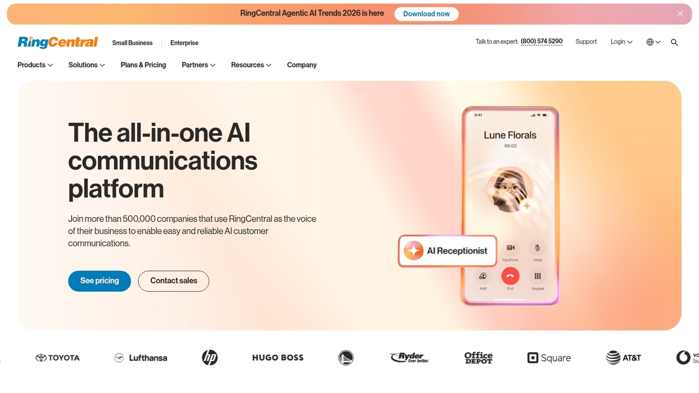 Screenshot of www.ringcentral.com