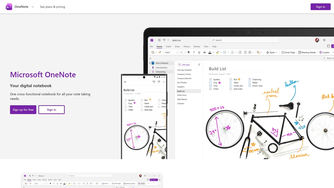 Screenshot of www.onenote.com
